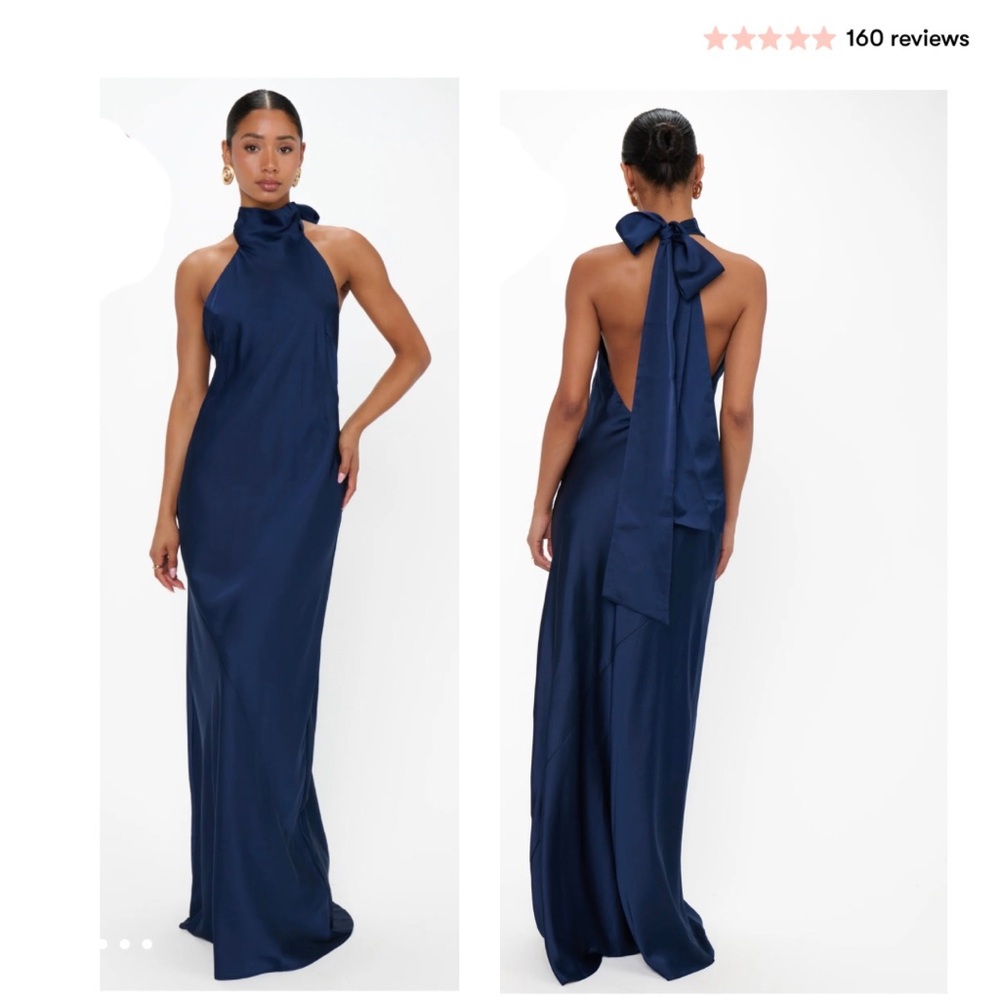 Show Me Your MuMu Lisa Maxi High Neck Backless Satin Dress - Navy Small